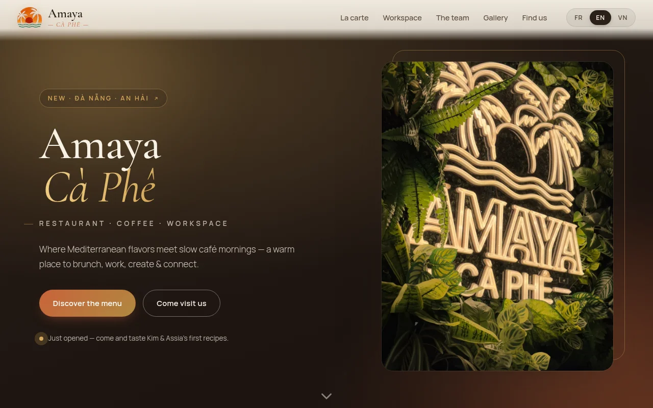 Amaya — restaurant café workspace, page d'accueil