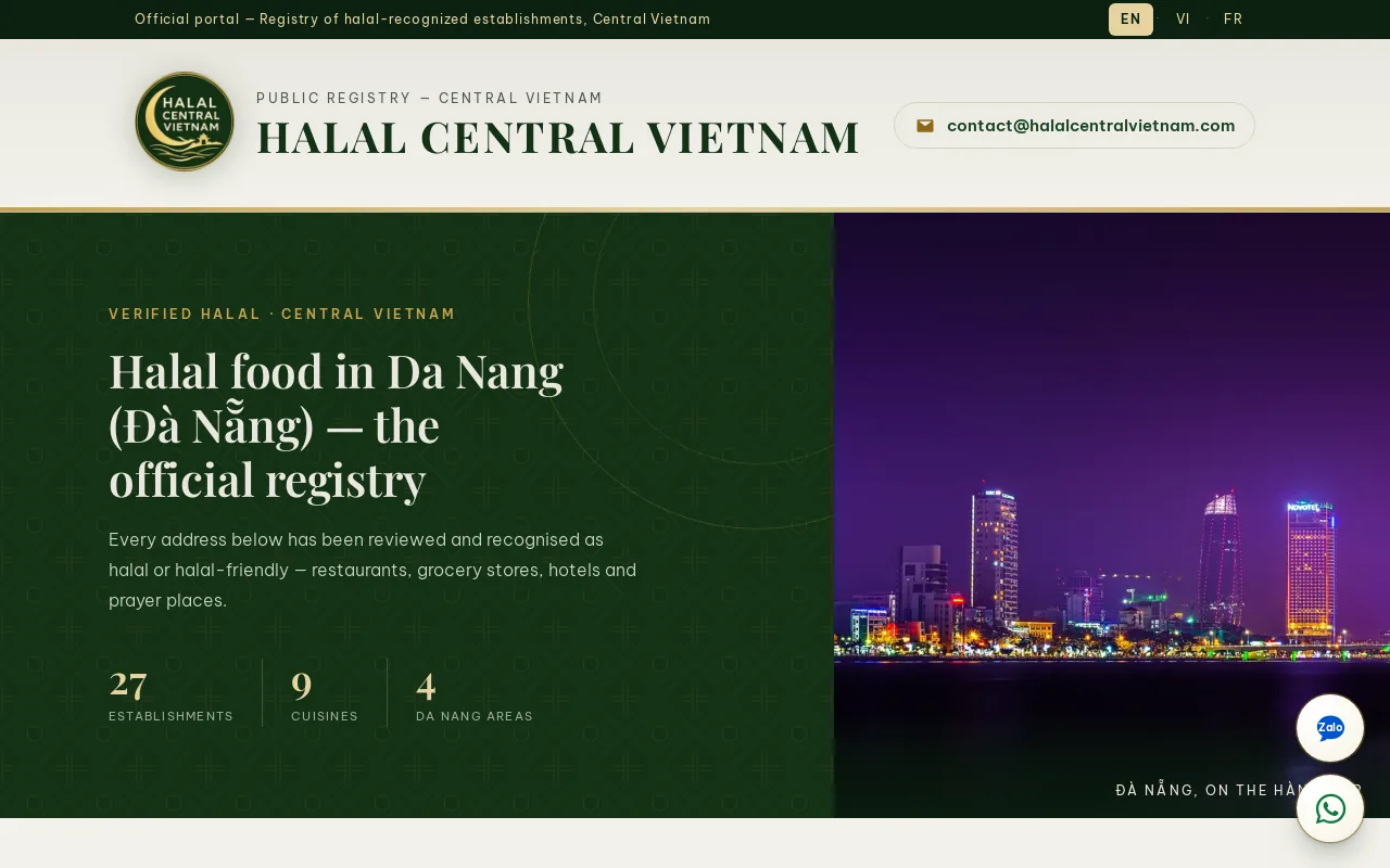 Halal Central Vietnam — annuaire des adresses halal de Da Nang, page d'accueil